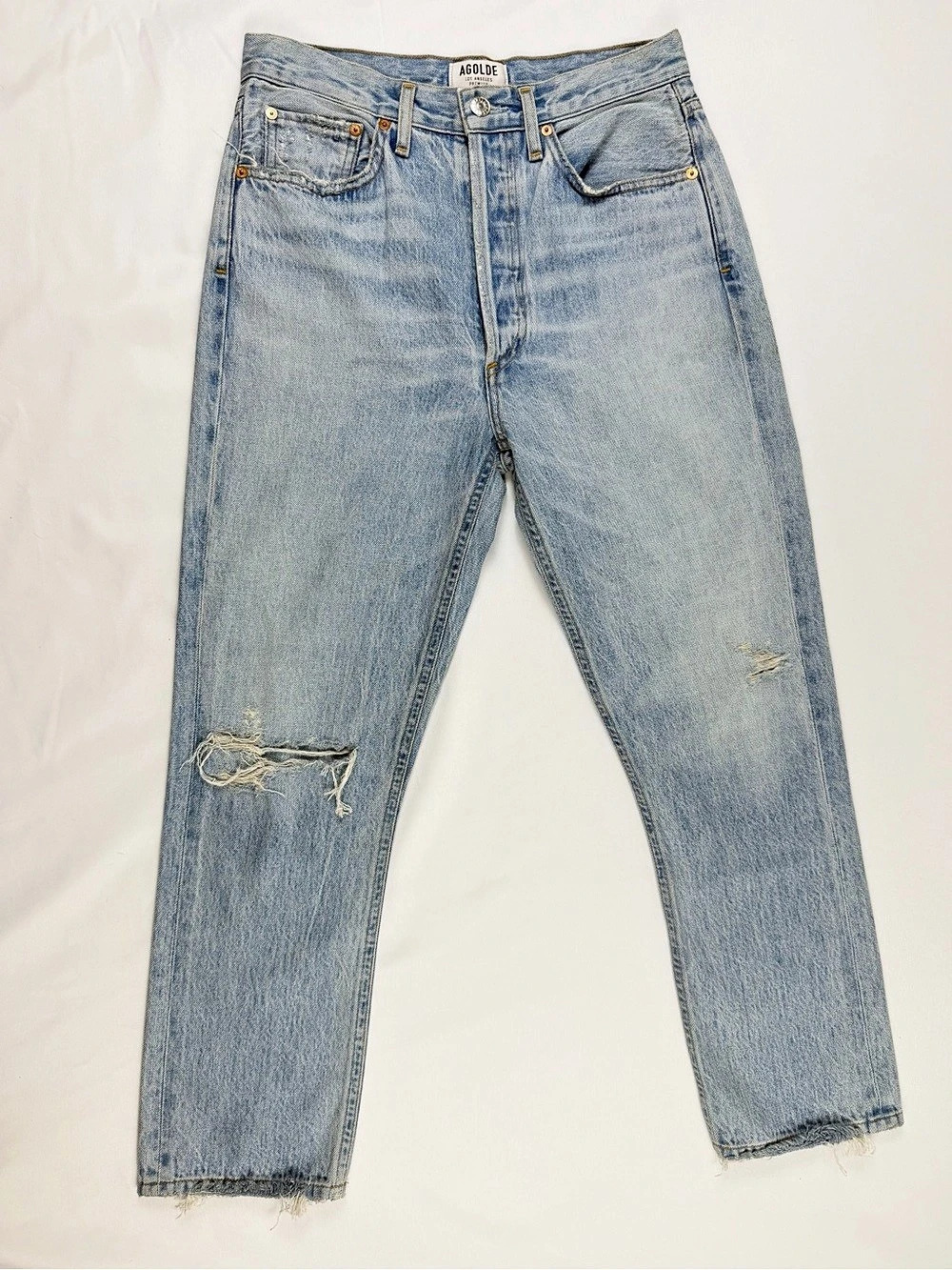 AGOLDE Jeans 27 High Rise Distressed Straight Leg Button Fly Light Wash